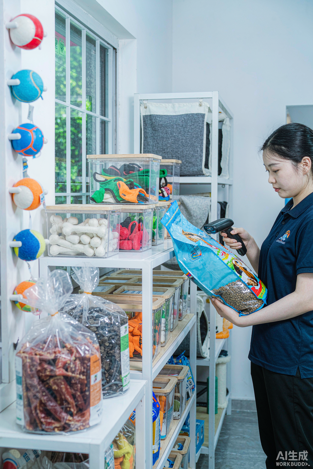 Shop assistant serving a customer at the counter of a pet shop